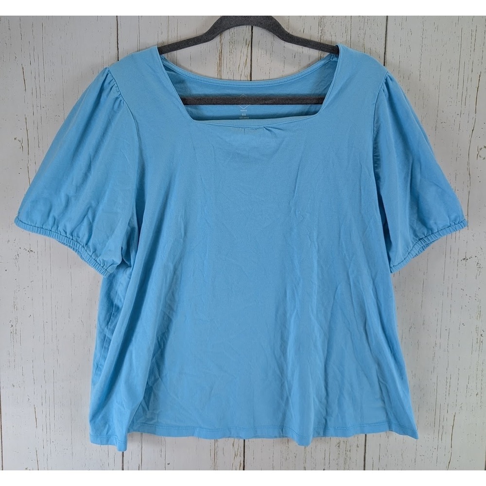 ST Johns Bay Plus Size 0X Womens Blue Short Sleeve Square Neck Cotton Top‎